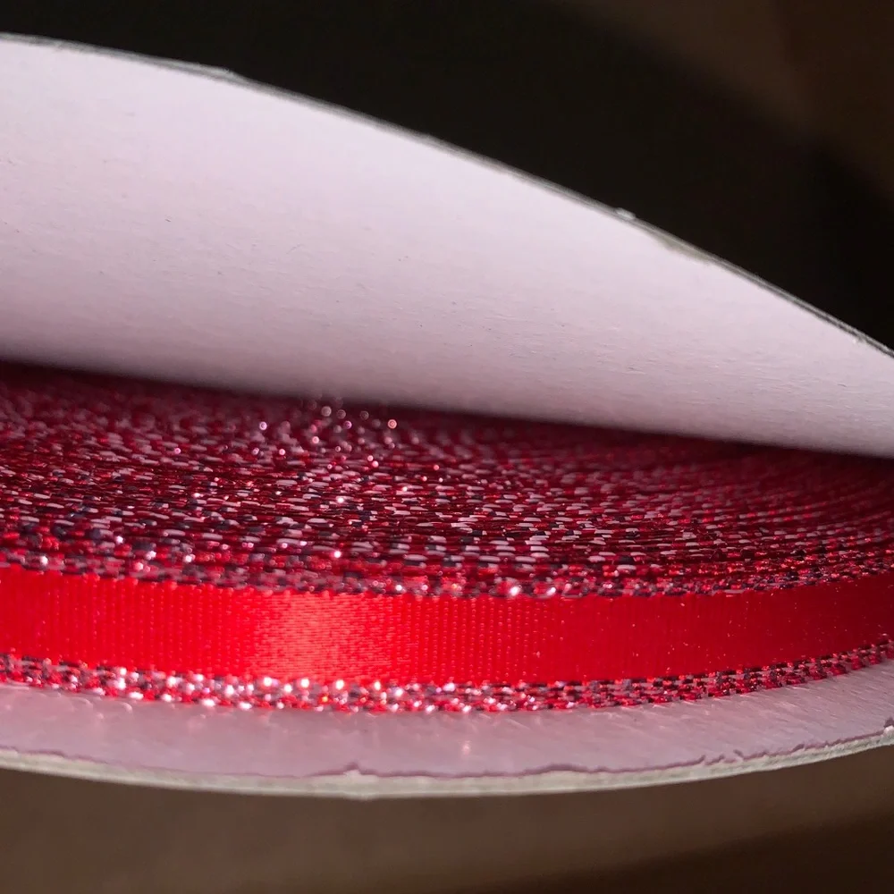 Red Pink Edge Ribbon 50 Yards 1/4 inch